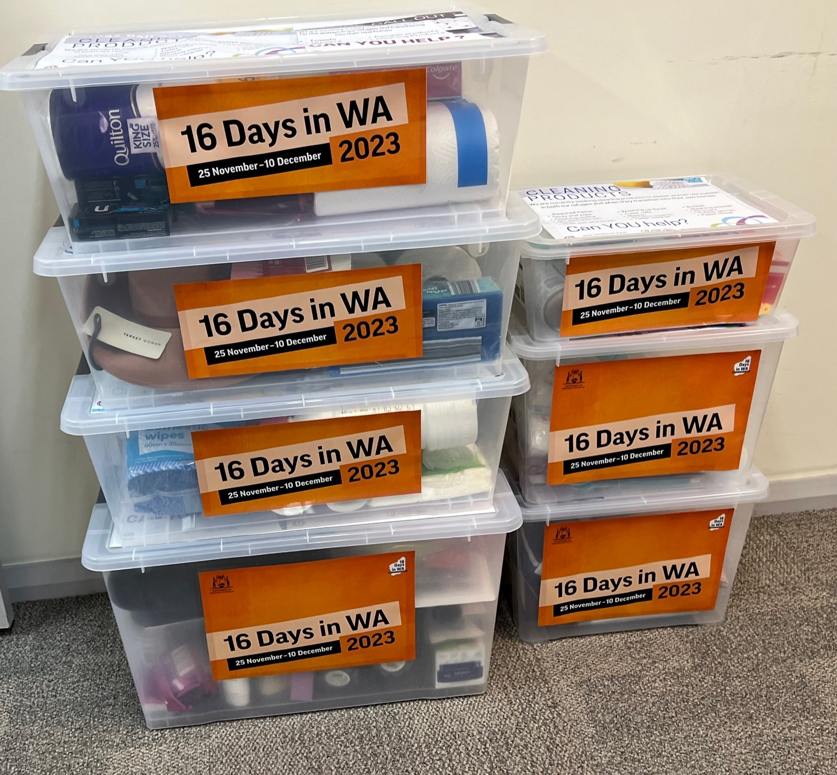 MCB staff filled seven containers of donations for vulnerable women and families during 16 Days in WA campaign