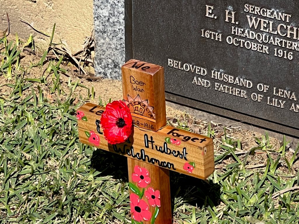 Freshwater Bay Primary students decorated wooden crosses to place by the grave of the servicemen.