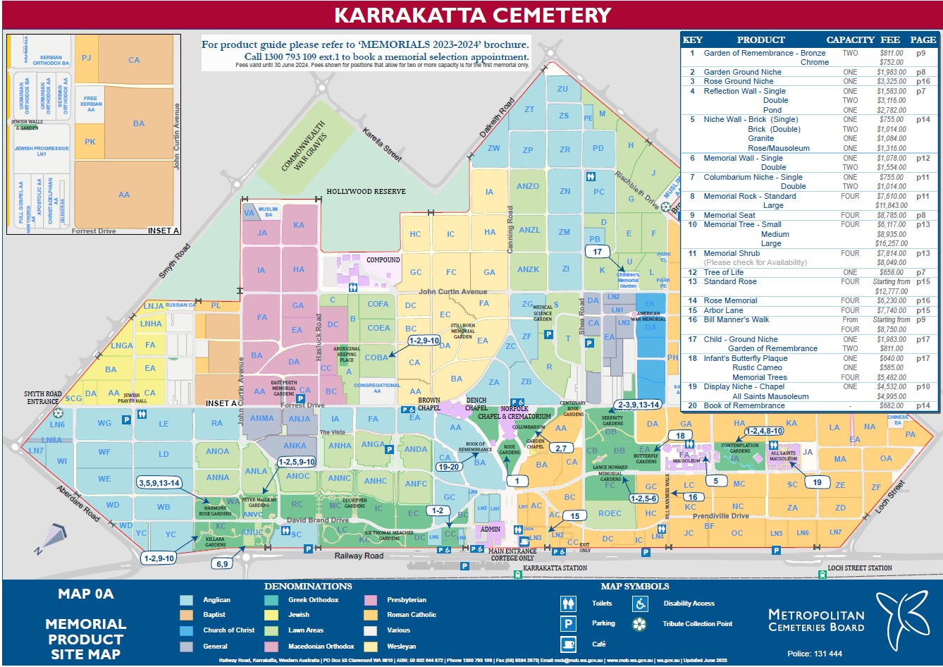 Map 0A Karrakatta Map showing product information available in each section