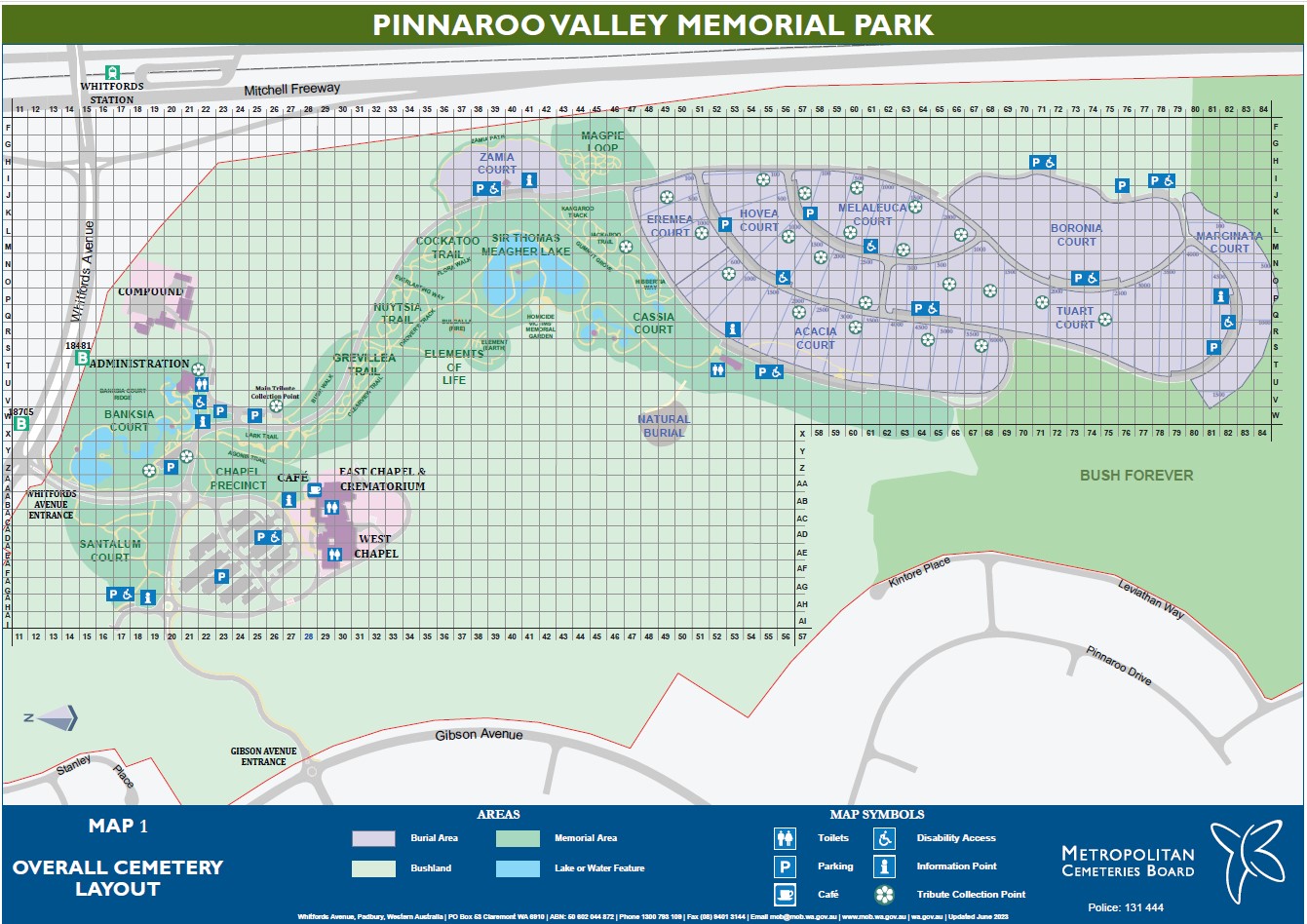 Map 1 Overall Site Map with grid Pinnaroo Valley Memorial Park
