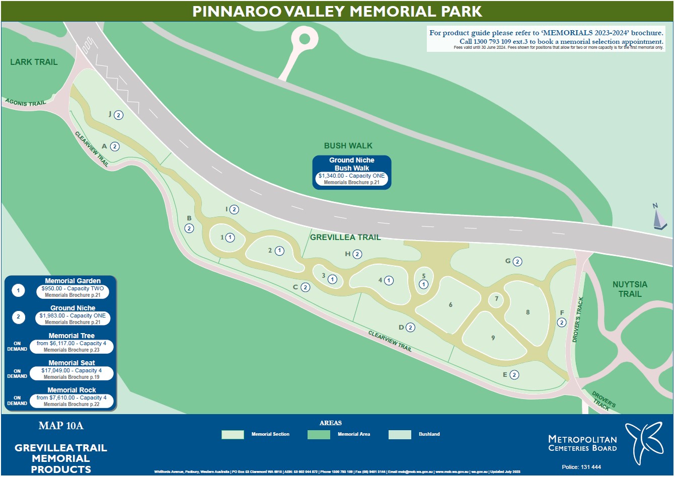 Map 10A Grevillea Trails Memorial Products Pinnaroo Valley Memorial Park