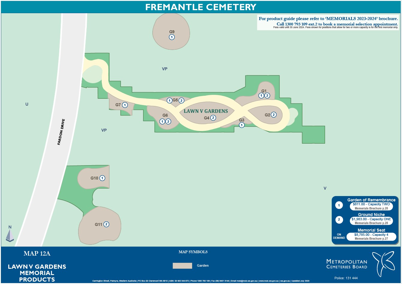 Map 12A Lawn V Gardens Memorial Products Fremantle Cemetery