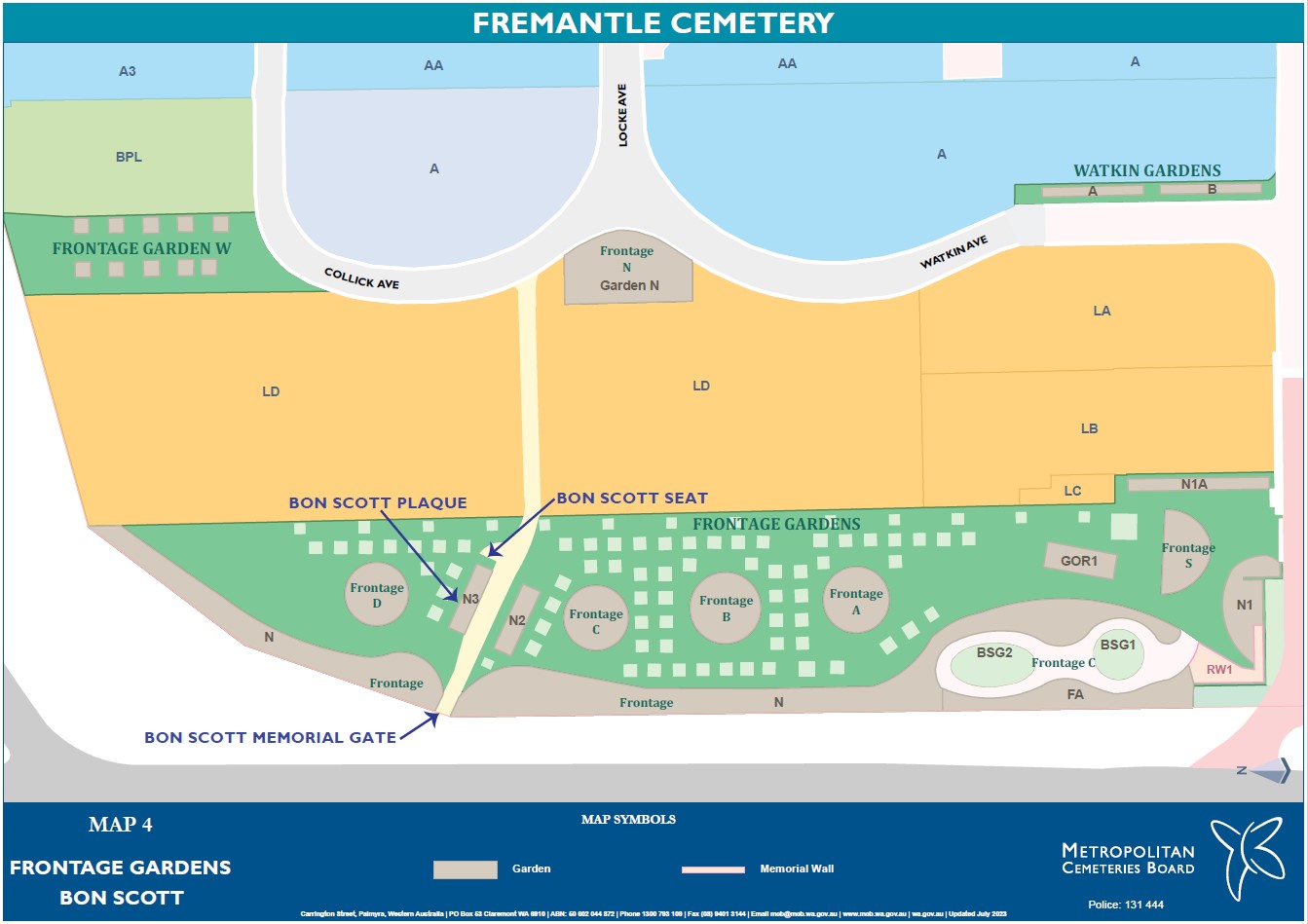 Map 4 Frontage Memorial Gardens with Bon Scott Fremantle Cemetery