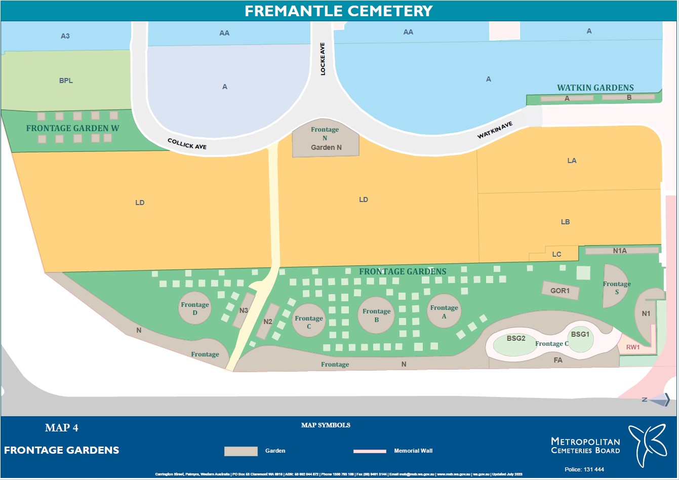 Map 4 Frontage Memorial Gardens Fremantle Cemetery