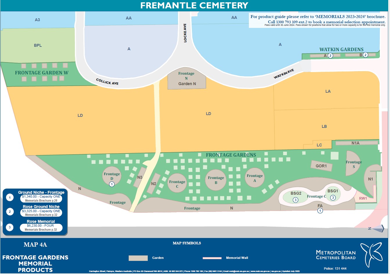 Map 4 A Frontage Memorial Gardens Memorial Products Fremantle Cemetery