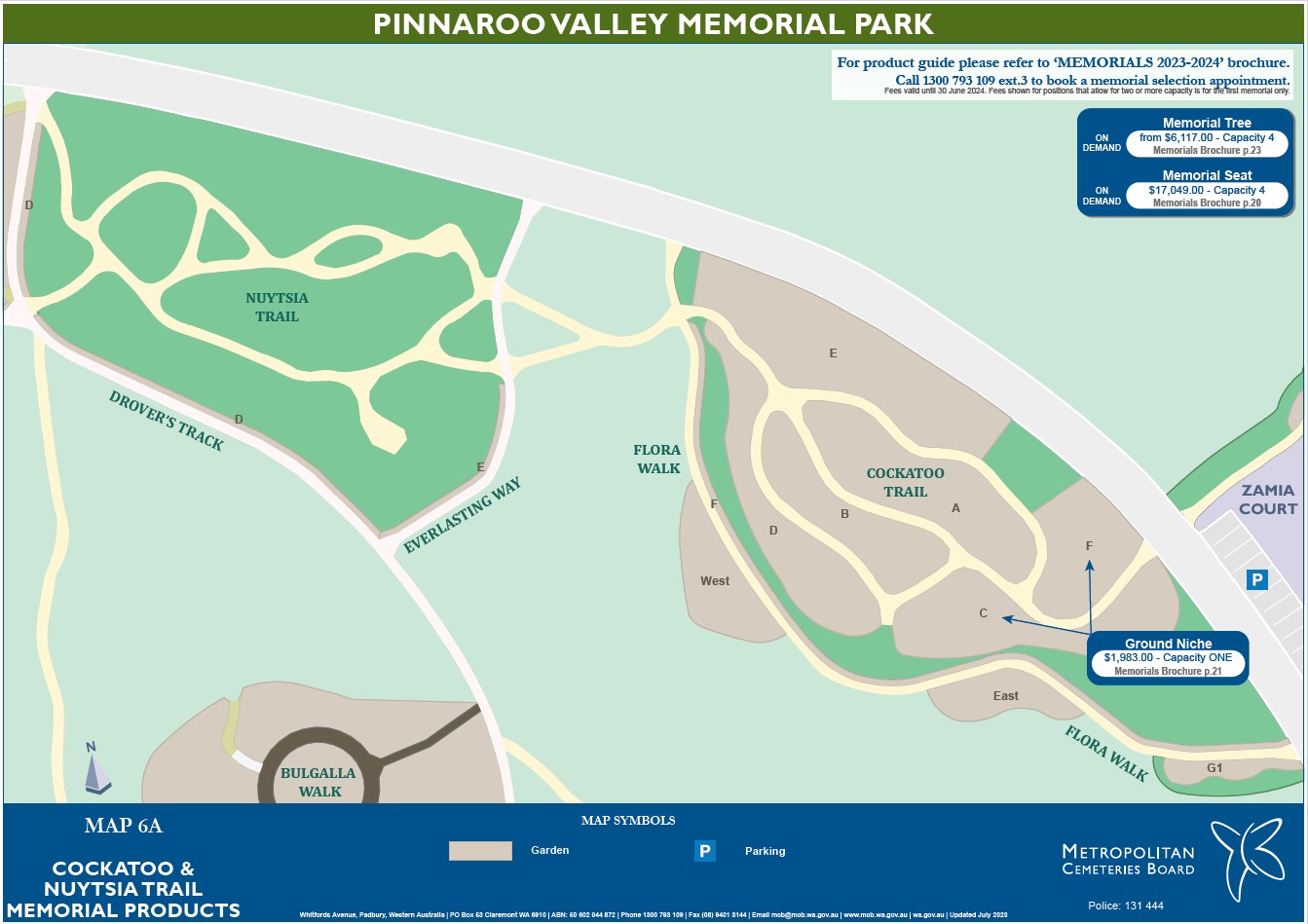 Map 6A Cockatoo and Nuytsia Trails Memorial Products Pinnaroo Valley Memorial Park