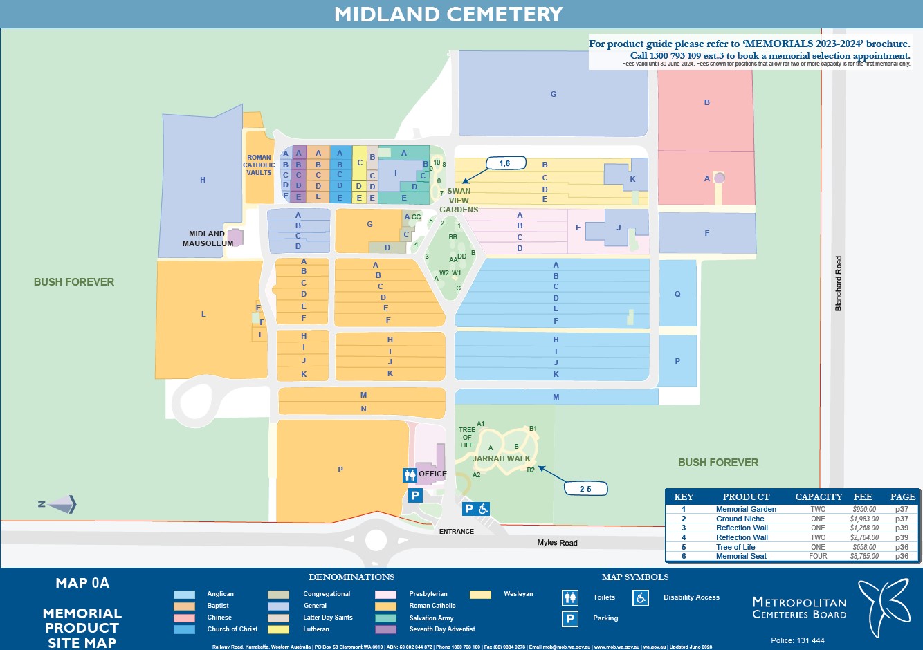 Midland Map showing locations for all memorial products