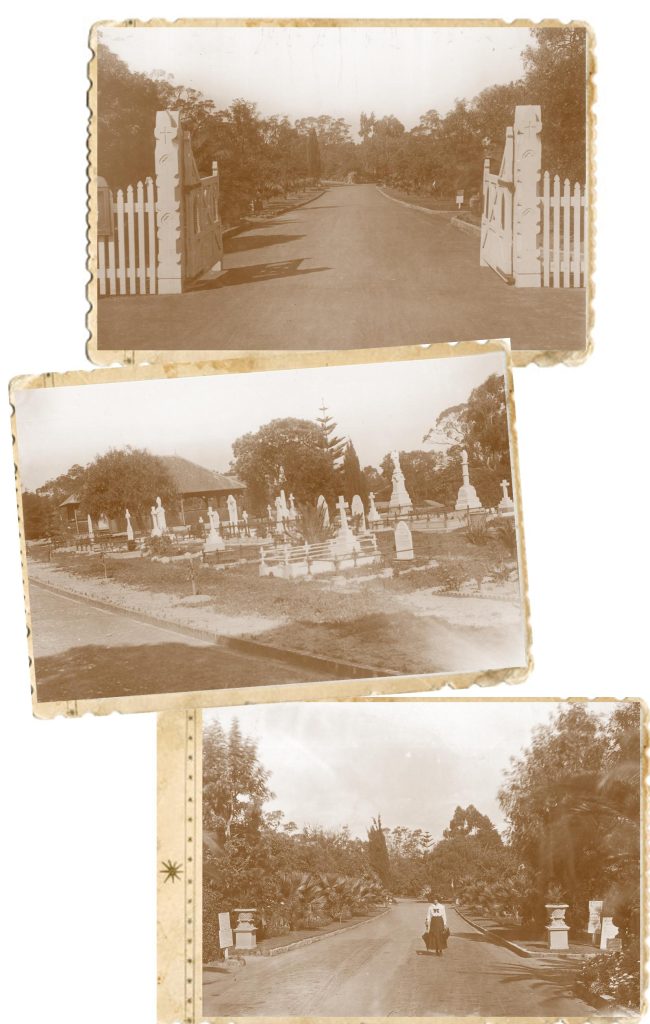 historical images of Karrakatta front gates, monuments and driveway